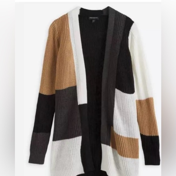 Fortune & Ivy Edwina Long Sleeve Colorblock Cardigan Size Black Tan Ivory NEW - Picture 1 of 9